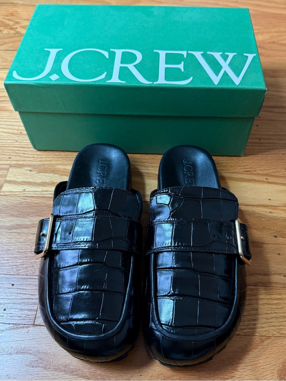 J. Crew Women’s Black Croc Embossed Leather Clog w/ Buckle size 7 NWT